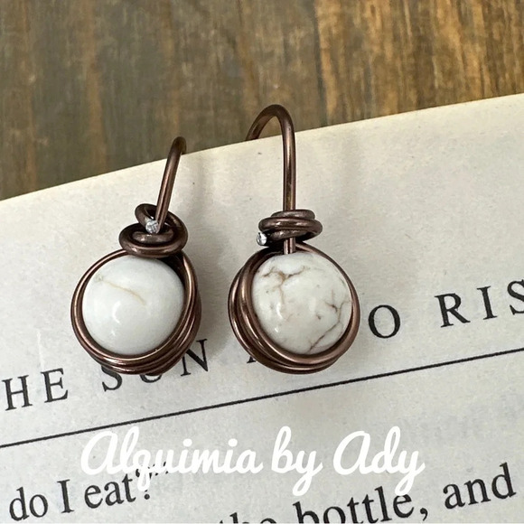 White Buffalo turquoise spheres brass drop dangle western earrings - Picture 1 of 7